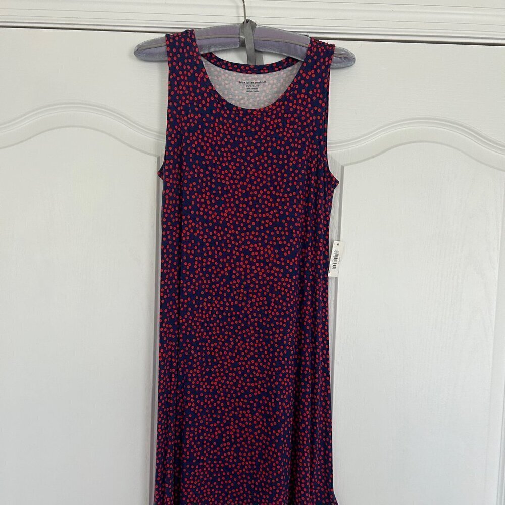 AMAZON ESSENTIALS Tank Swing Dress NAVY/RED Polka Dot XS - Picture 2 of 4
